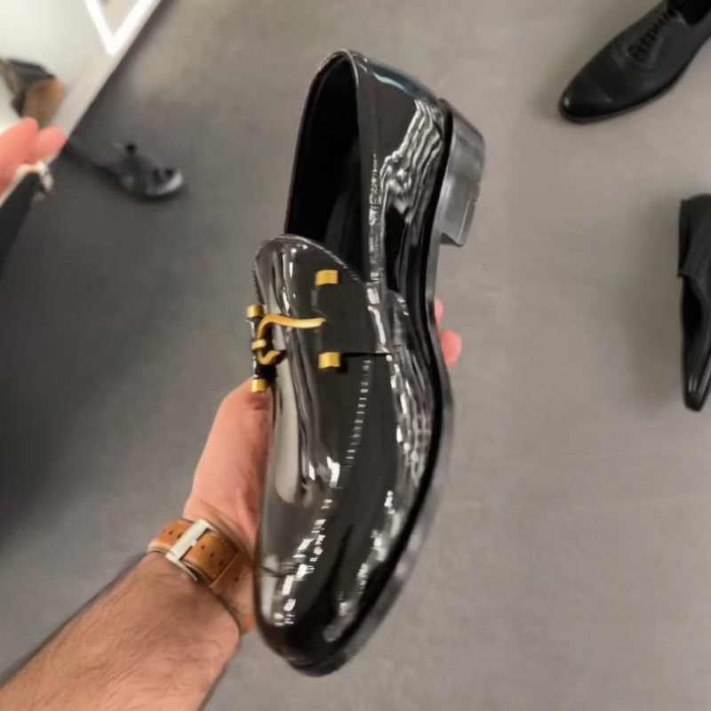 Men's Fashion Shiny Black Loafers