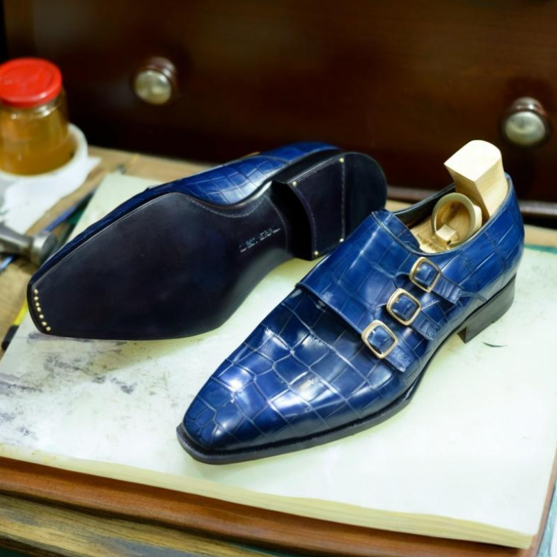 Blue Crocodile Leather Formal Monks