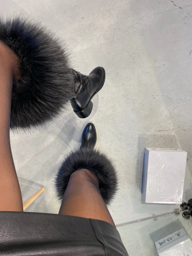 Genuine Top Layer Cowhide Velvet Black Boots