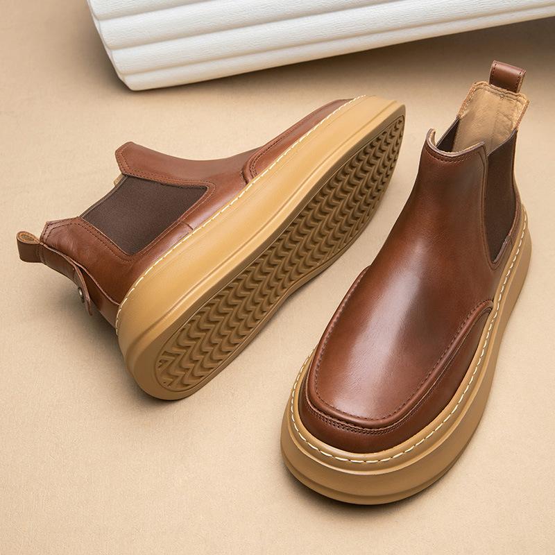 ✅High -quality Dedication✅New Men's Genuine Top Layer Cowhide Thick Sole Chelsea Boots