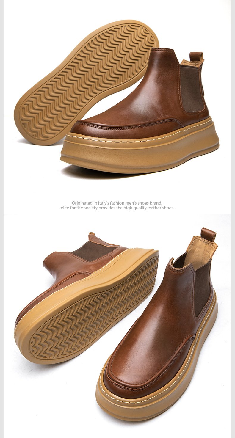 ✅High -quality Dedication✅New Men's Genuine Top Layer Cowhide Thick Sole Chelsea Boots