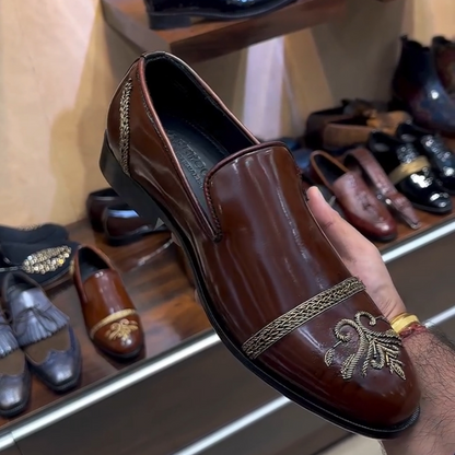 Men's Brown Embroidered Casual Loafers