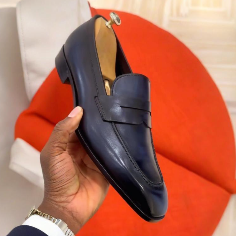 Handcrafted Navy Blue Genuine Leather Loafers