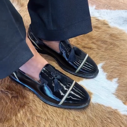 Men's Black Premium Patent Leather Loafers