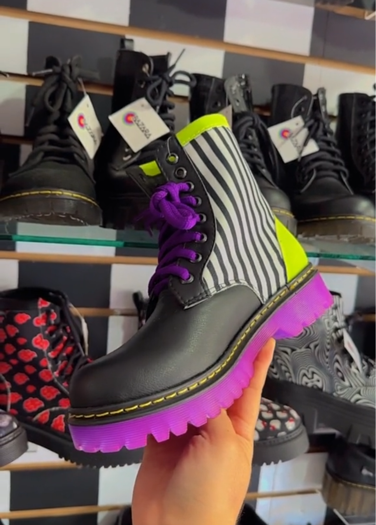 Waterproof boots in clashing colors