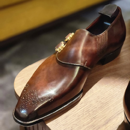 Handmade Classic Brown Double Monk With Monks