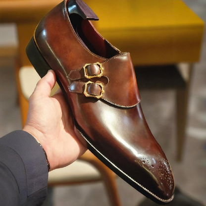 Handmade Classic Brown Double Monk With Monks