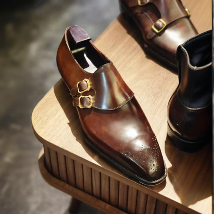 Handmade Classic Brown Double Monk With Monks