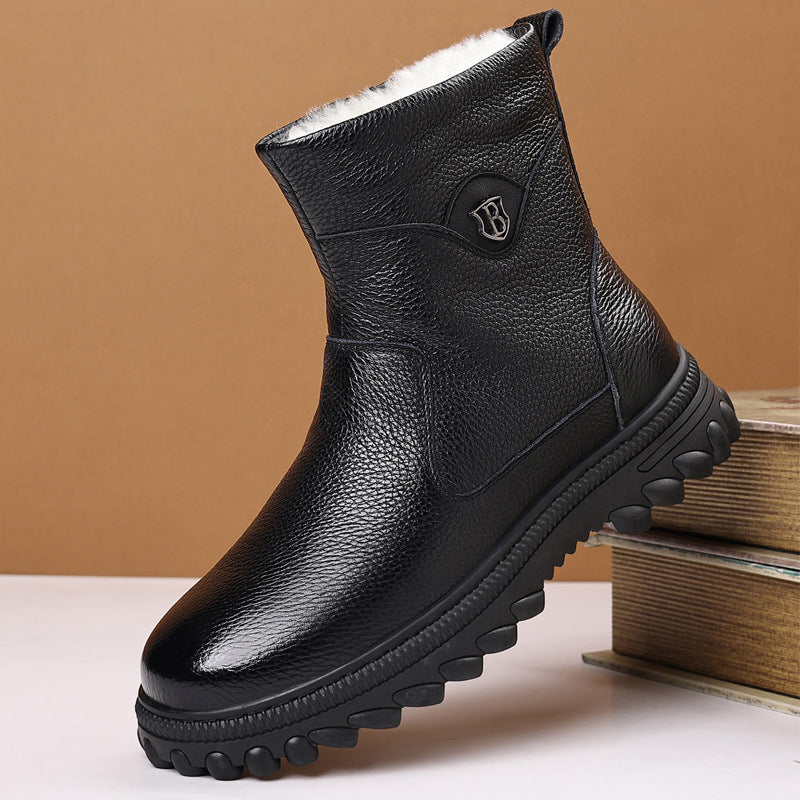 Genuine Leather Side-Zip Fleece-Lined Boots