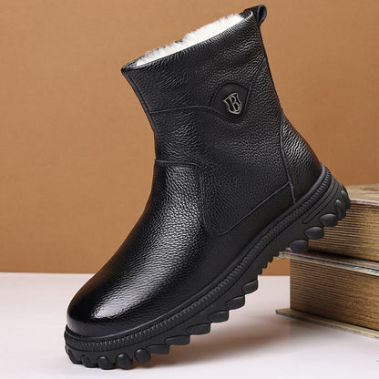 Genuine Leather Side-Zip Fleece-Lined Boots
