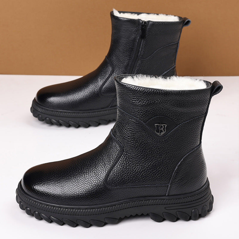 Genuine Leather Side-Zip Fleece-Lined Boots