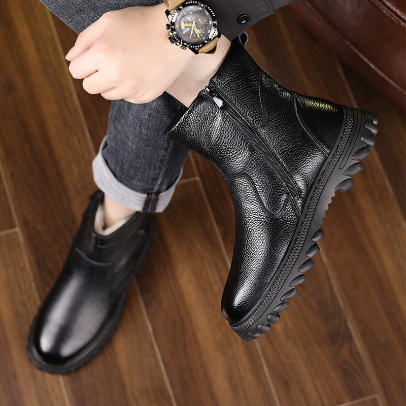 Genuine Leather Side-Zip Fleece-Lined Boots