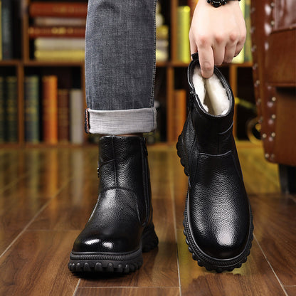 Genuine Leather Side-Zip Fleece-Lined Boots