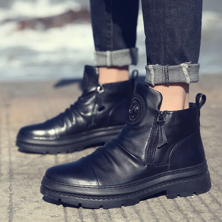 Italian Handmade Embossed Zipper Martin Boots