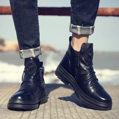 Italian Handmade Embossed Zipper Martin Boots