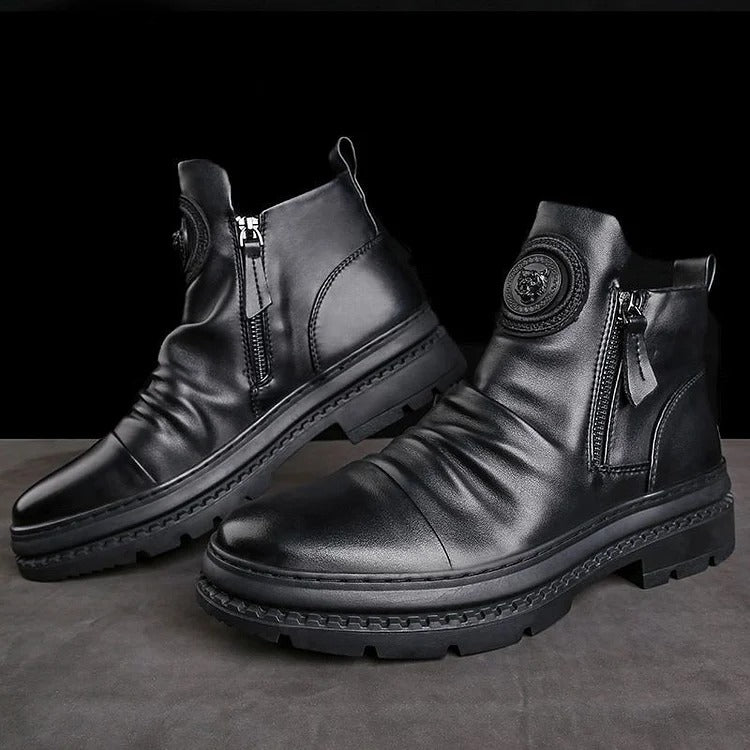 Italian Handmade Embossed Zipper Martin Boots