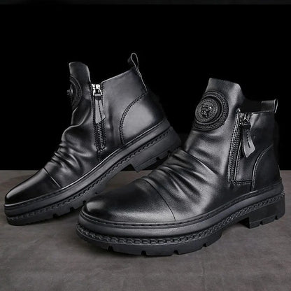 Italian Handmade Embossed Zipper Martin Boots