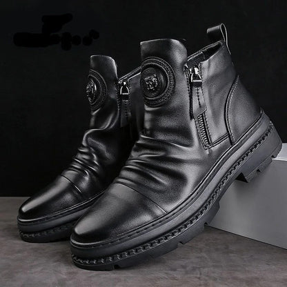 Italian Handmade Embossed Zipper Martin Boots