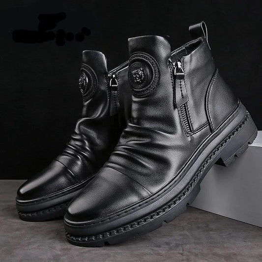 Italian Handmade Embossed Zipper Martin Boots