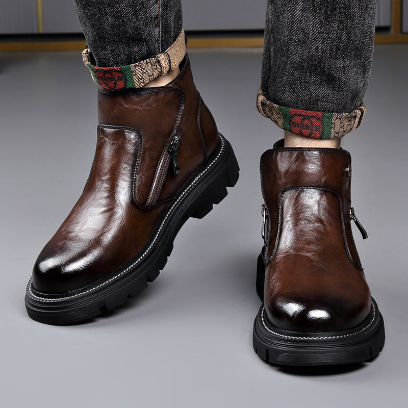 Men's Genuine Leather Zipper Chelsea Boots