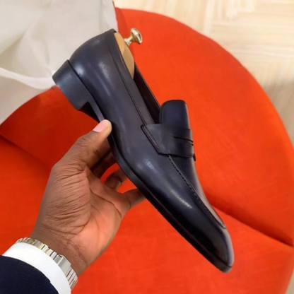 Handcrafted Navy Blue Genuine Leather Loafers