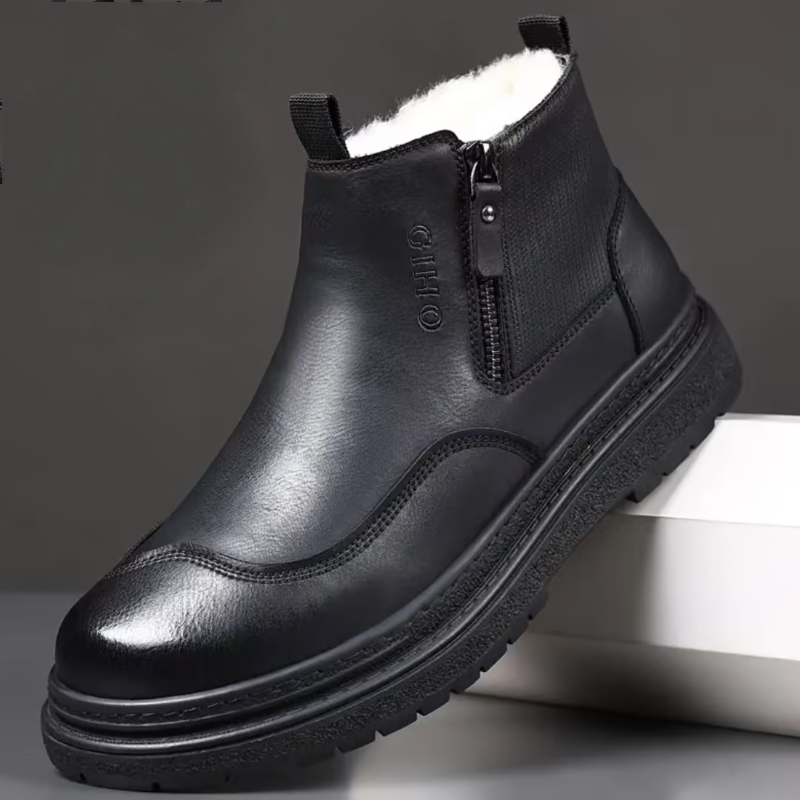 Men's Leather Fleece-Lining Zipper Boots