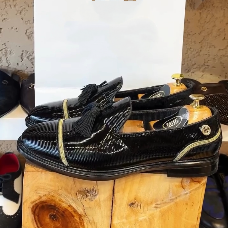Men's Black Premium Patent Leather Loafers