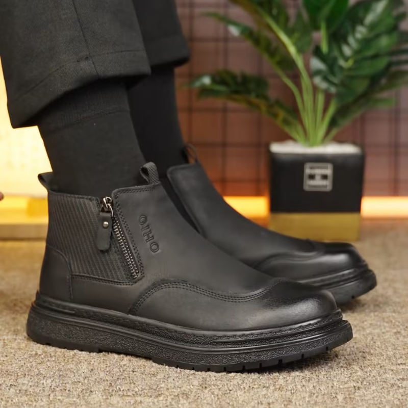 Men's Leather Fleece-Lining Zipper Boots