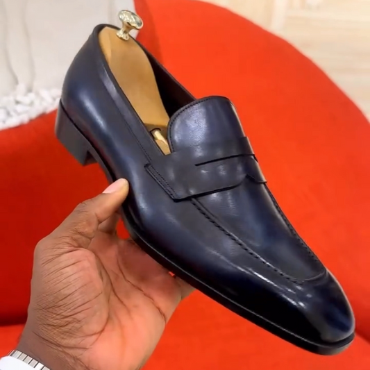 Handcrafted Navy Blue Genuine Leather Loafers