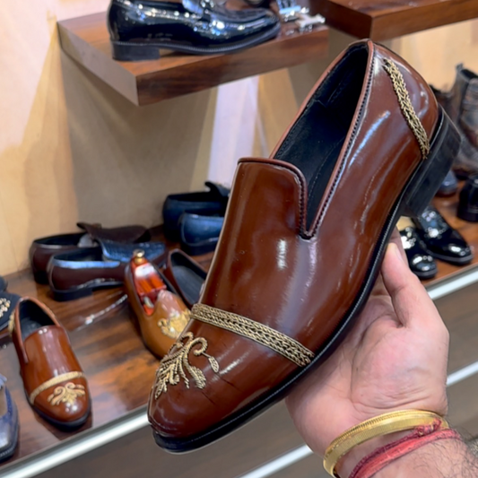 Men's Brown Embroidered Casual Loafers