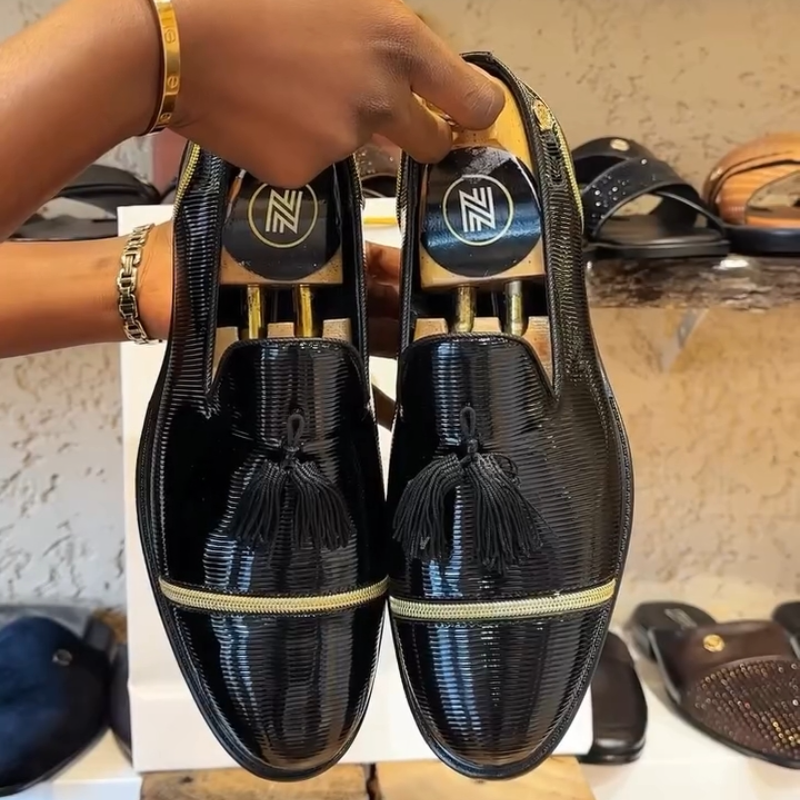 Men's Black Premium Patent Leather Loafers