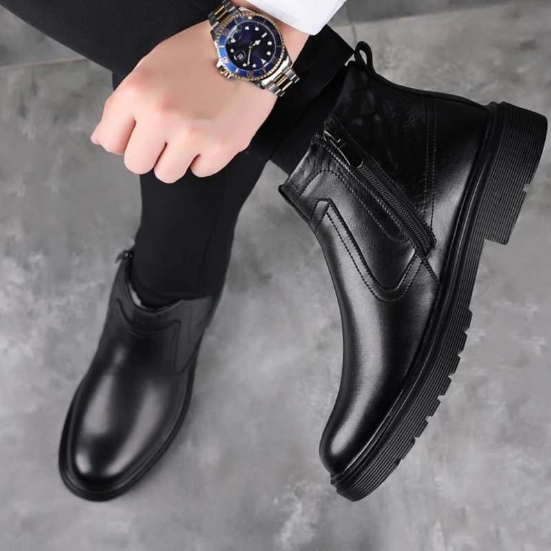 Genuine Leather Shearling Side-Zip Boots