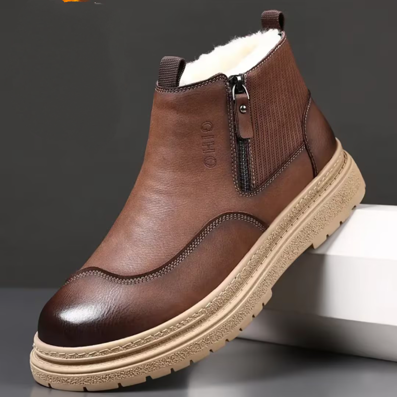 Men's Leather Fleece-Lining Zipper Boots