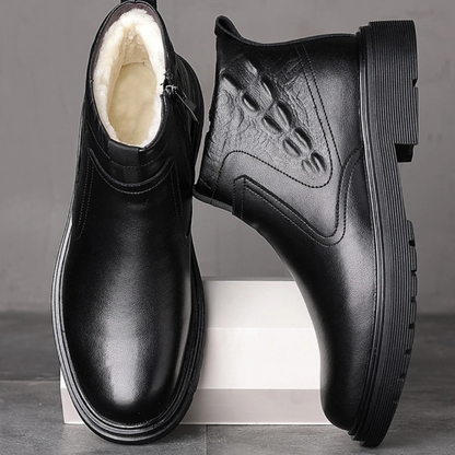 Genuine Leather Shearling Side-Zip Boots