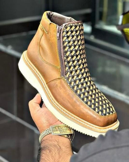 🔥Limited Time Offer 49% OFF🔥Men's New Woven Leather Zipper High-top Casual Shoes