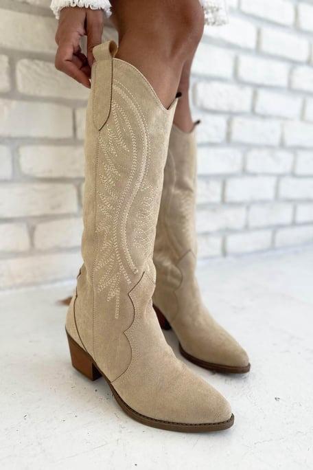 Premium Suede Stitched Print Vintage Boots