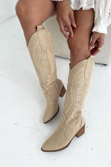 Premium Suede Stitched Print Vintage Boots