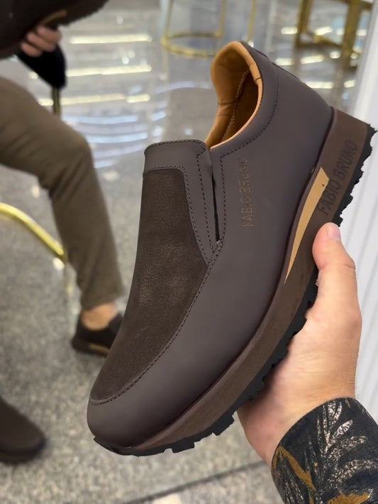 Men's Handmade Classic Slip-on Brown Leather Casual Shoes