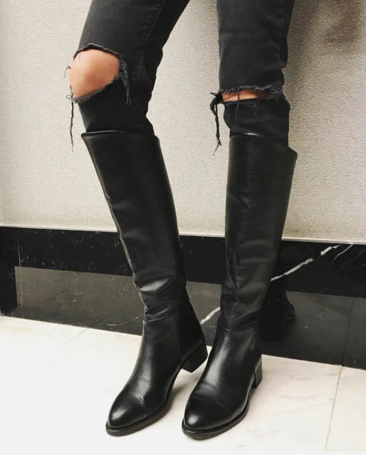 Genuine Top Layer Cowhide Velvet Black Boots