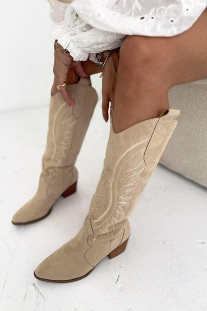 Premium Suede Stitched Print Vintage Boots