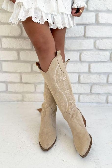 Premium Suede Stitched Print Vintage Boots