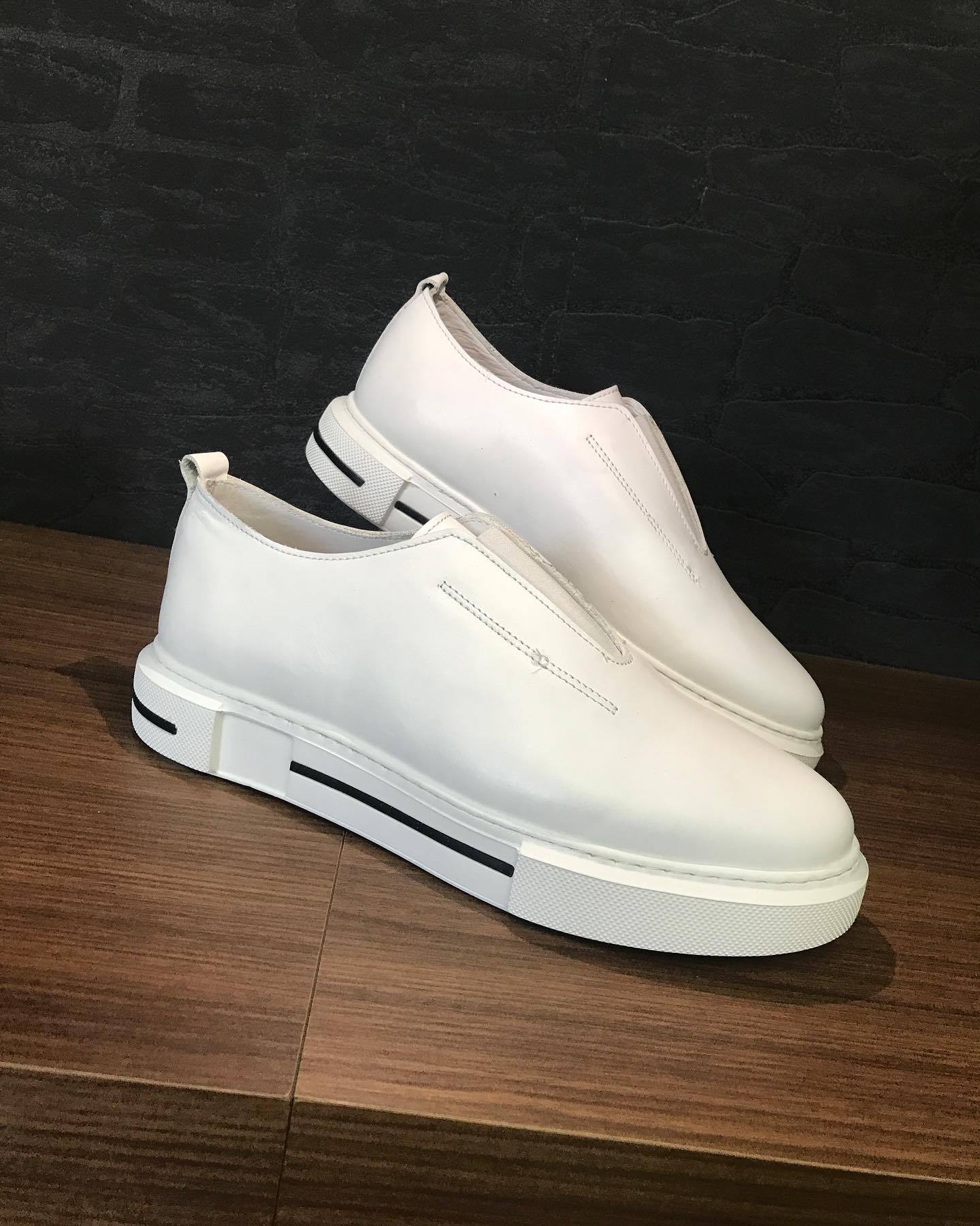 ✅High -quality Dedication✅Men's Classic White Genuine Leather Slip-On Casual Shoes