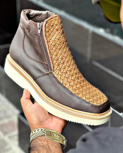 🔥Limited Time Offer 49% OFF🔥Men's New Woven Leather Zipper High-top Casual Shoes