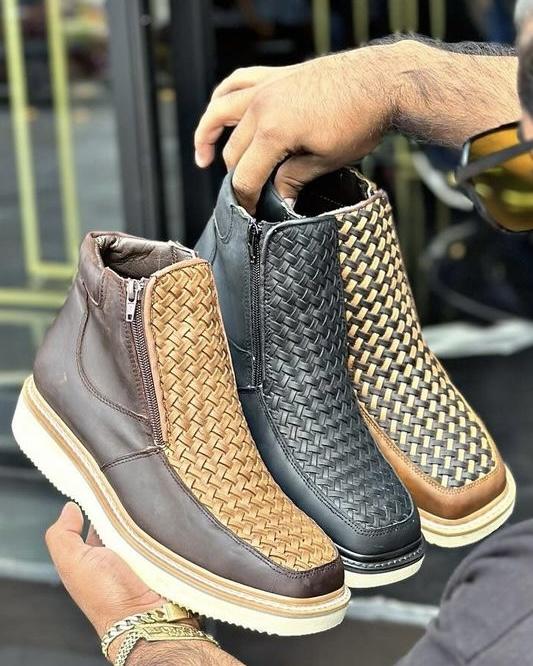 🔥Limited Time Offer 49% OFF🔥Men's New Woven Leather Zipper High-top Casual Shoes