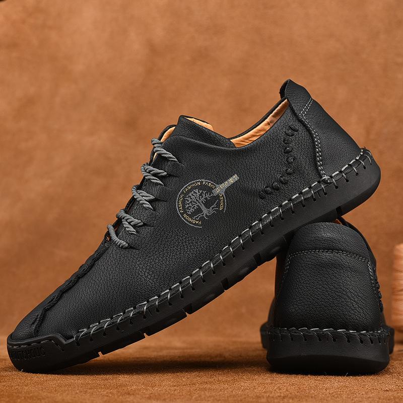 Hand-stitched lace-up leather shoes