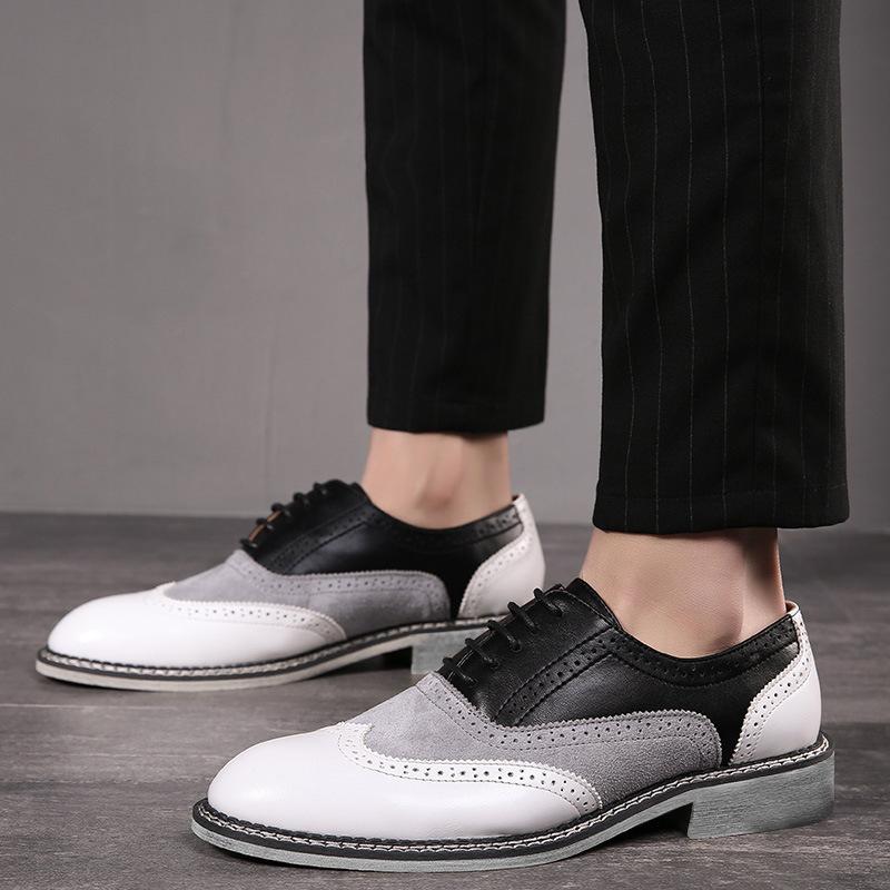 Men's Brogue Color Matching Business Casual Leather Shoes