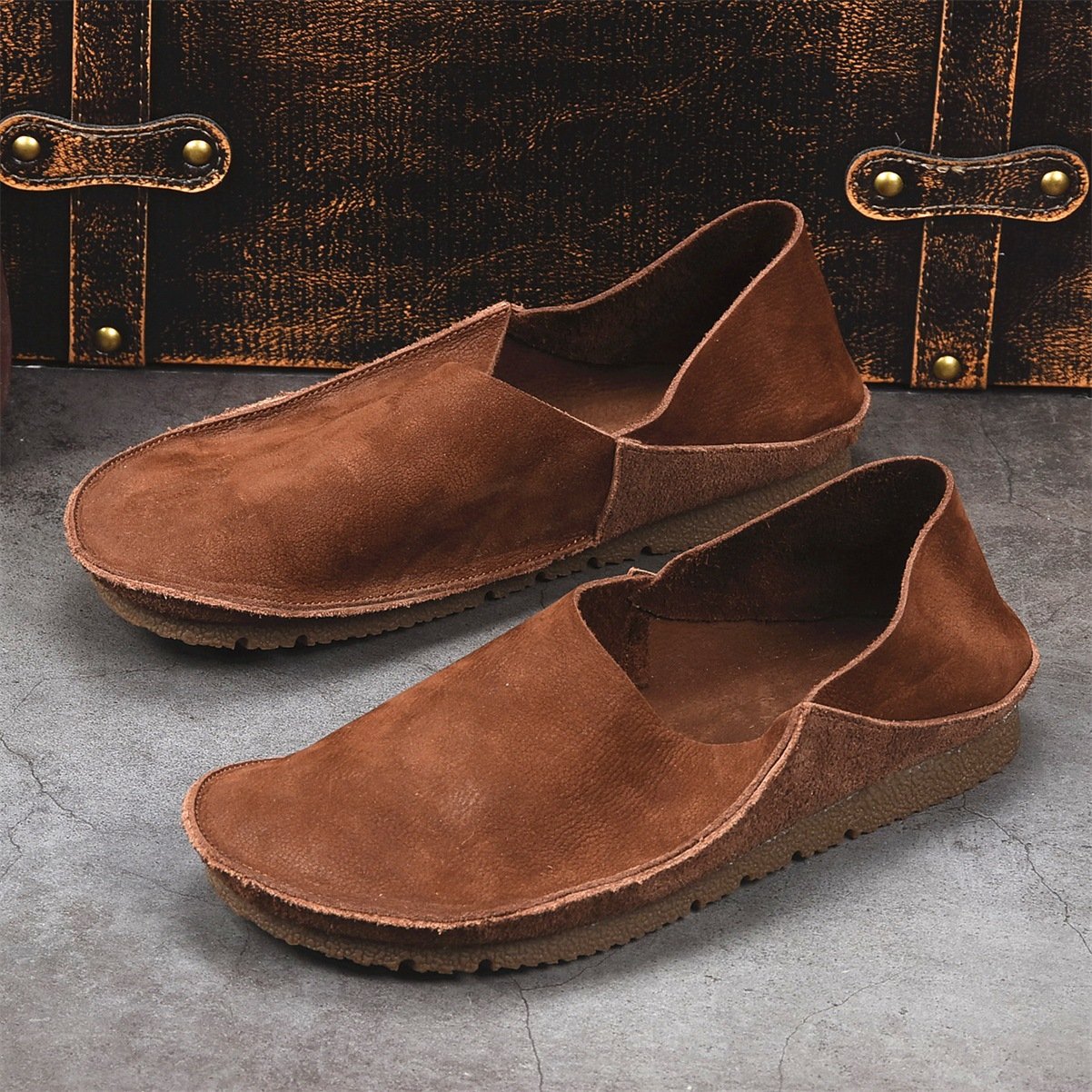 ✅High -quality Dedication✅Men's New Breathable Suede Leather Slip-on Soft Sole Driving Casual Shoes