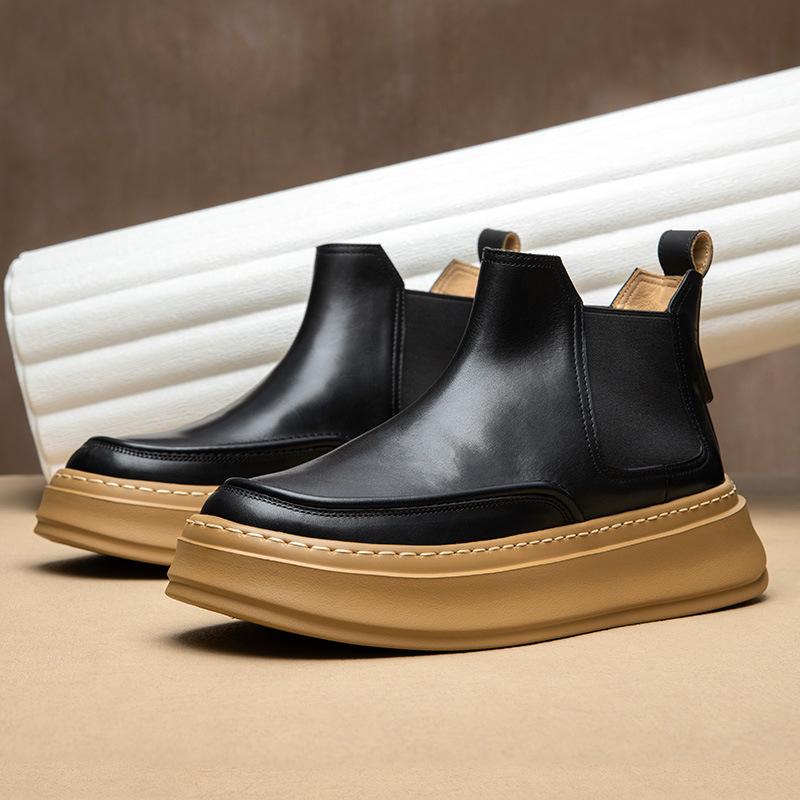✅High -quality Dedication✅New Men's Genuine Top Layer Cowhide Thick Sole Chelsea Boots