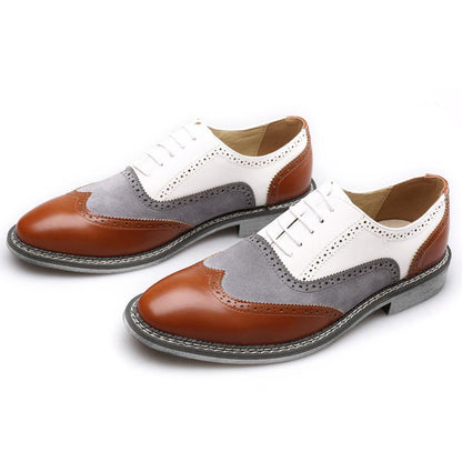 Men's Brogue Color Matching Business Casual Leather Shoes