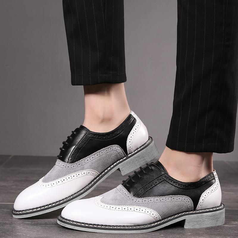 Men's Brogue Color Matching Business Casual Leather Shoes